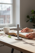 Croix jesmonite (blanc effet marbré)